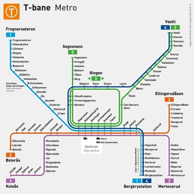 オスロの地下鉄駅マップ