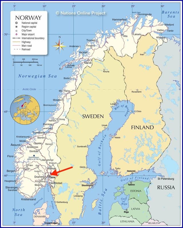ノルウェー地図上のオスロ
