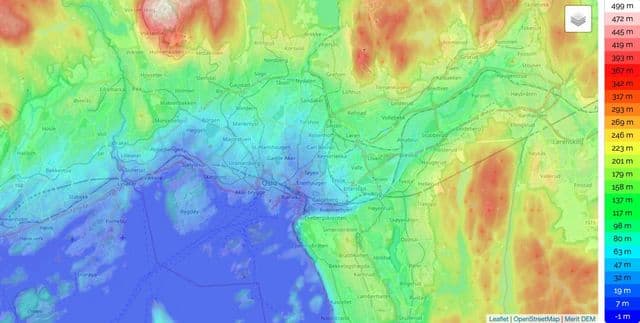 オスロの標高マップ