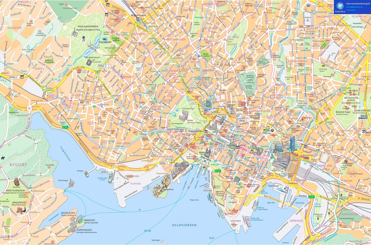 オスロ市中心部の地図