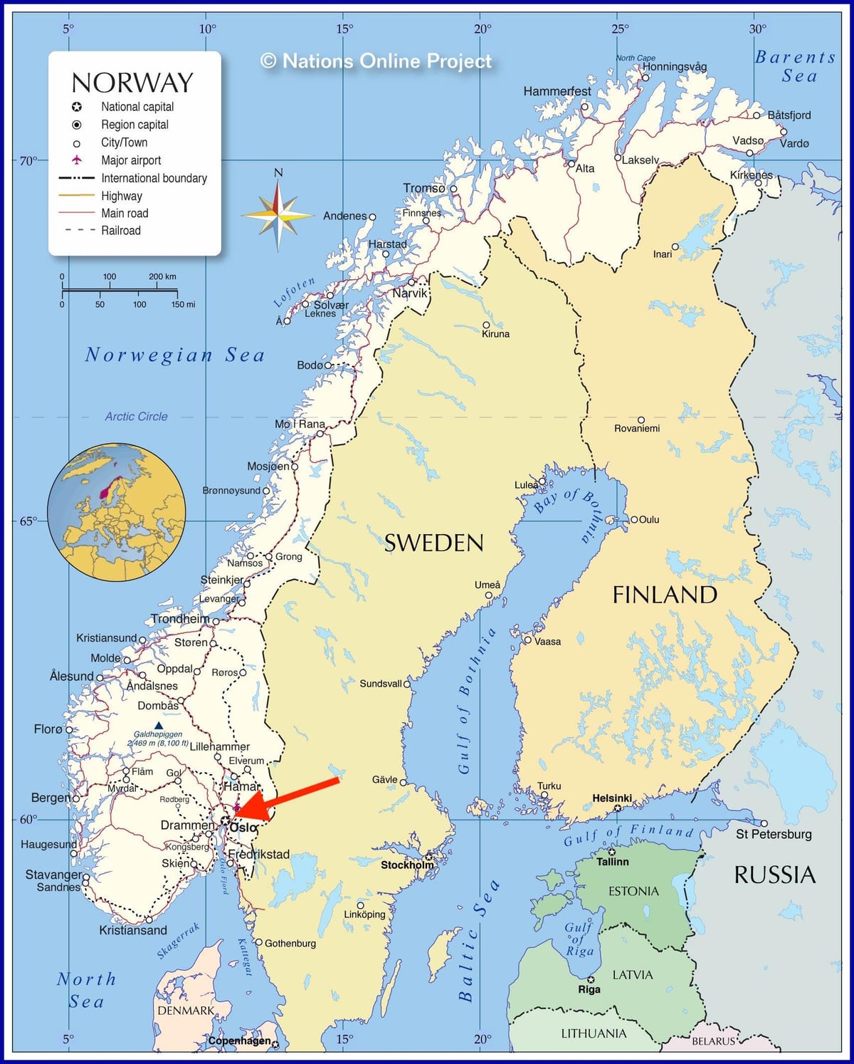 ノルウェー地図上のオスロ