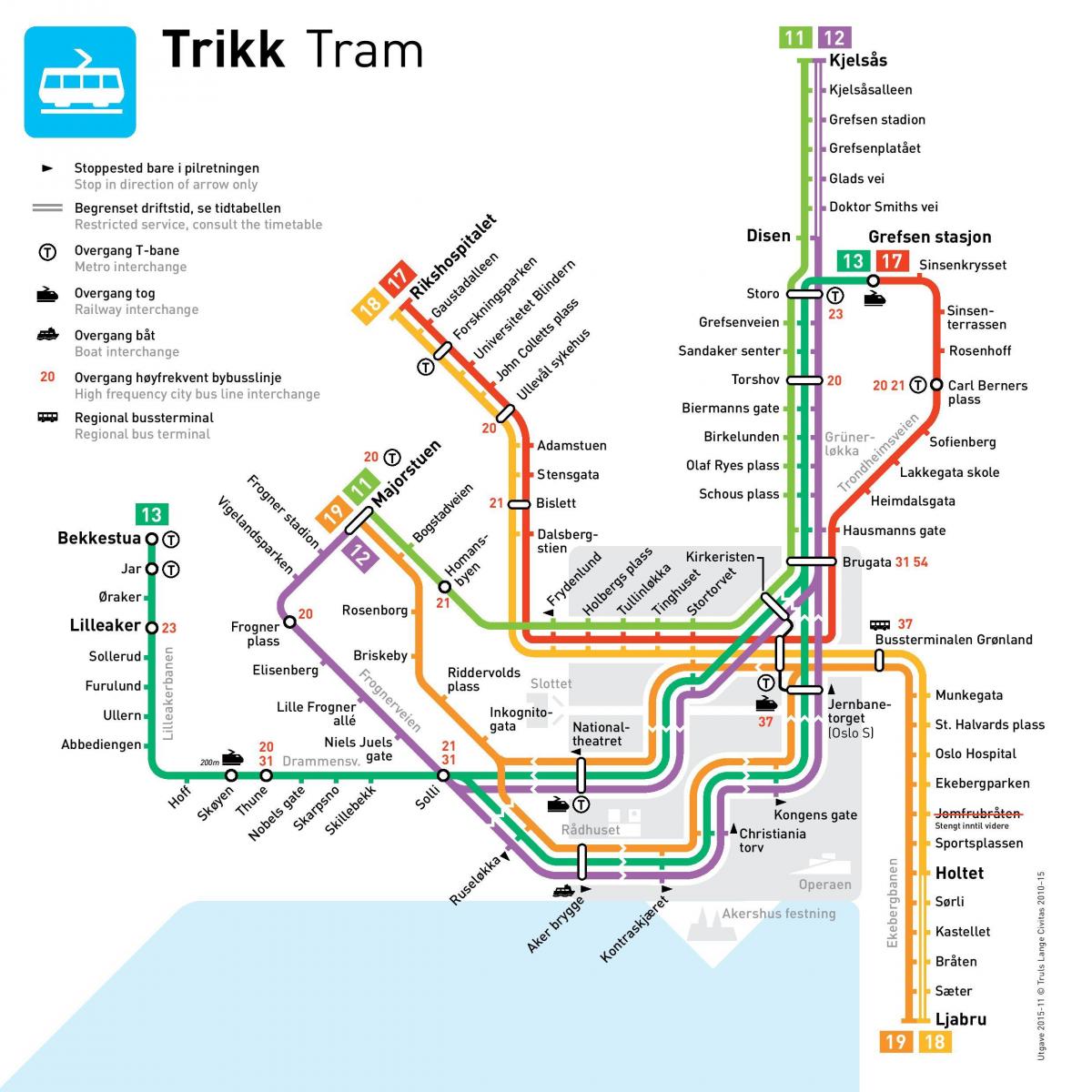 Osloのトラムステーションマップ