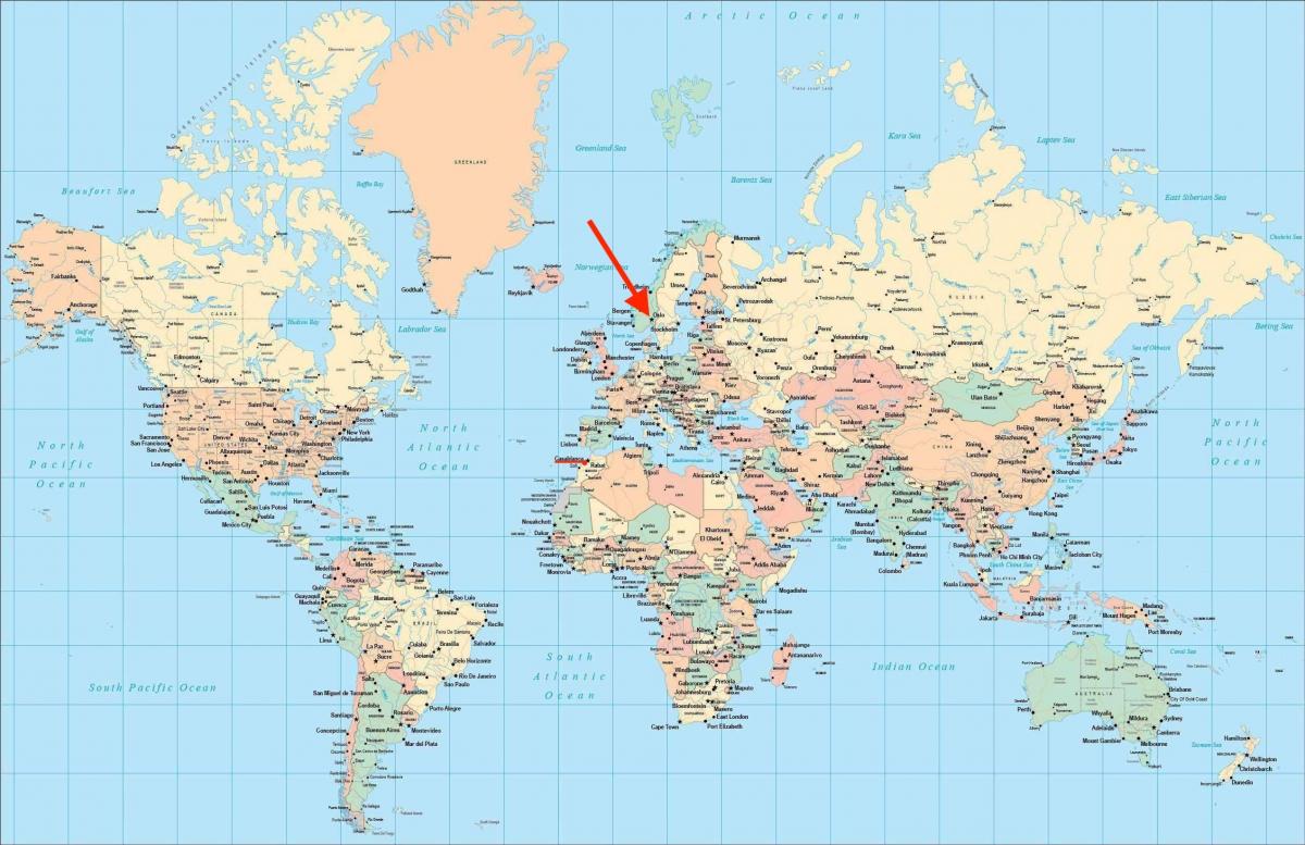 世界地図上のオスロの位置